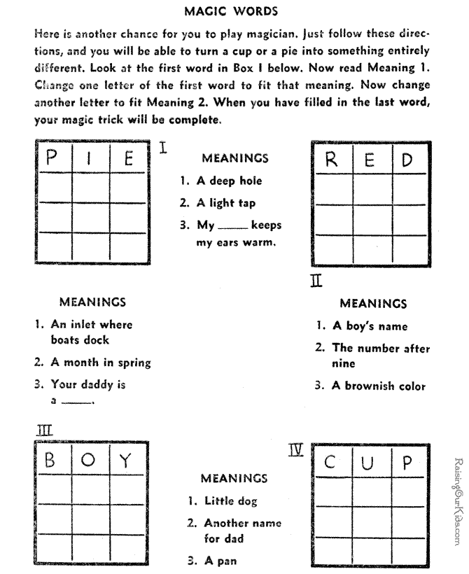 Magic Words crossword puzzle worksheet