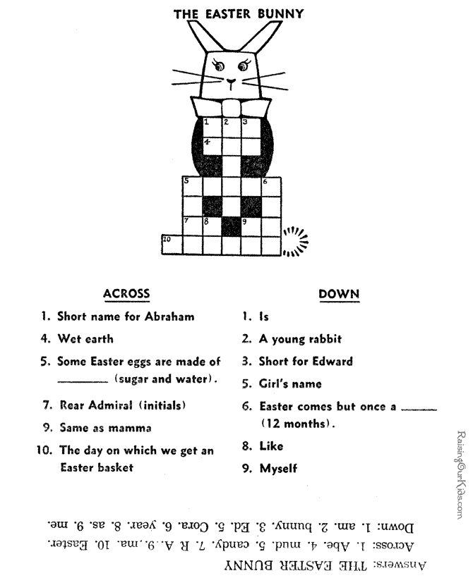 Easter Bunny crossword puzzle worksheet